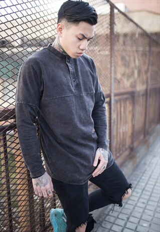 HENLEY SHIRT - WASHED BLACK