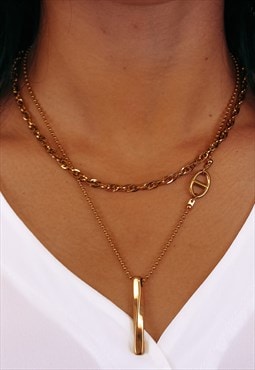 Layered Necklace Set 18k Gold With Chunky Cuban Link Chain