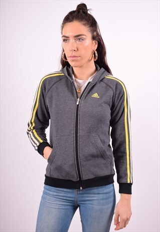 ADIDAS WOMENS VINTAGE HOODIE JACKET XS GREY 90'S
