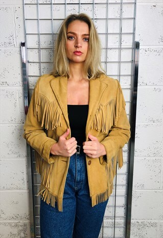 VINTAGE GENUINE SUEDE LEATHER COAT TASSEL JACKET WESTERN