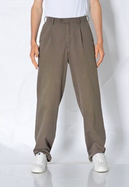 Vintage 90s Khaki Brown Minimalist Pleated Mens Chinos Pants