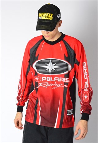 VINTAGE 90S RED POLARIS RACING SPORTS SHIRT