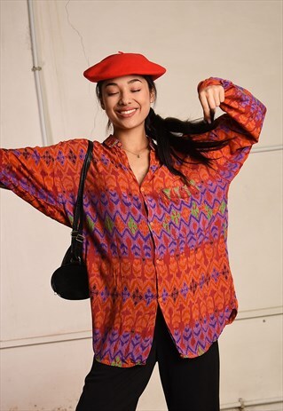 90'S RETRO ABSTRACT BOHO PRINT FESTIVAL SHIRT TOP