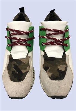 Cream Green Suede Camo Spotted Casual Chunky Low Trainers