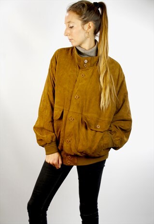 SUEDE BOMBER JACKET / SUEDE JACKET / BROWN SUEDE JACKET