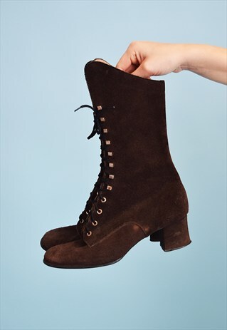 VINTAGE 70'S RETRO LACE-UP GENUINE SUEDE BOOTS