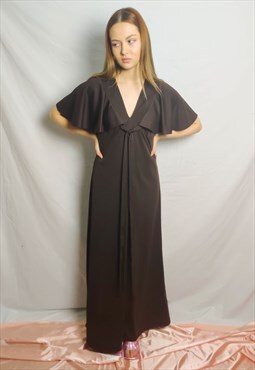 Vintage Chocolate Brown Batwing Sleeve Dress (Up to a 14)