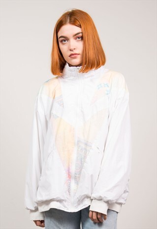 VINTAGE 90'S WHITE SHELLSUIT TRACKSUIT JACKET TOP