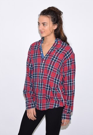 VINTAGE 90S RED TOMMY HILFIGER FLANNEL PLAID SHIRT