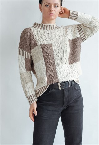 VINTAGE 80S FUNKY PATCHY JUMPER WITH TEXTURED KNIT