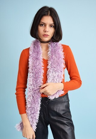 90'S RETRO PASTEL PURPLE KITSCH FURY FLUFFY SCARF