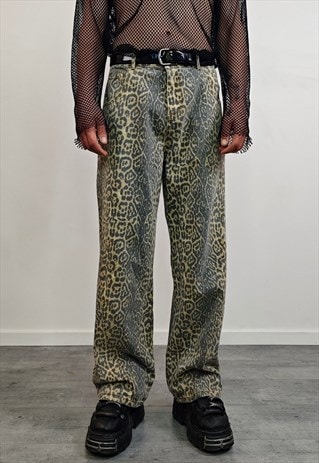 Bleached leopard jeans animal print denim trouser lynx pants