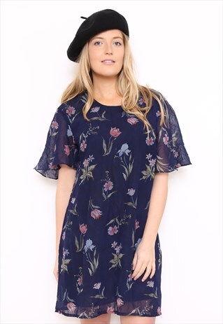 VINTAGE 90S NAVY FLORAL PRINT MINI DRESS