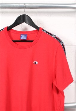 Vintage Champion T-Shirt in Red Crewneck Plain Tee Medium