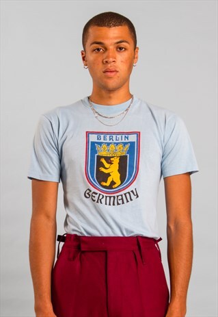 VINTAGE UNISEX BERLIN GERMANY T-SHIRT LOGO GRAPHIC BLUE TEE