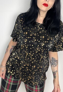 Y2K Style Grunge style Black and gold short sleeve top