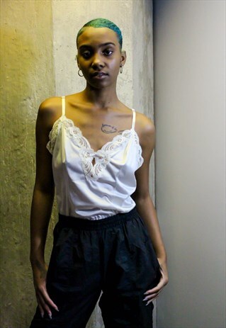 VINTAGE WHITE CAMISOLE VANITY FAIR SATIN LACE CAMI 80S