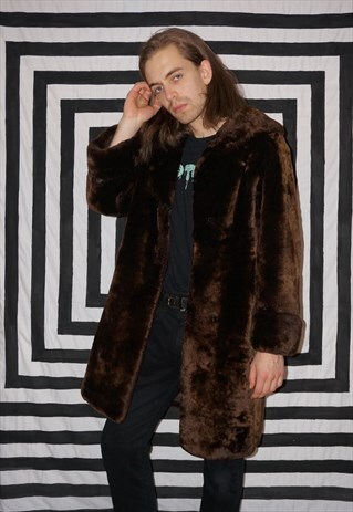 VINTAGE 80'S BROWN MOUTON SHEEPSKIN COAT