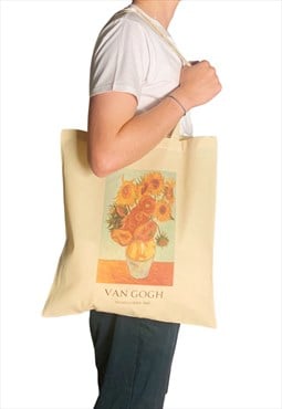 Van Gogh Sunflower Tote Bag with Title Aesthetic Summer
