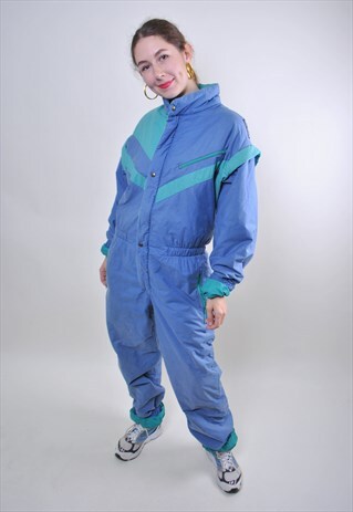 80S VINTAGE WOMEN PURPLE SKI SUIT, ONE PIECE SPORT SNOW SUIT