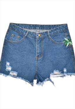 Vintage Embroidery Light Wash Denim Shorts - W31 L2