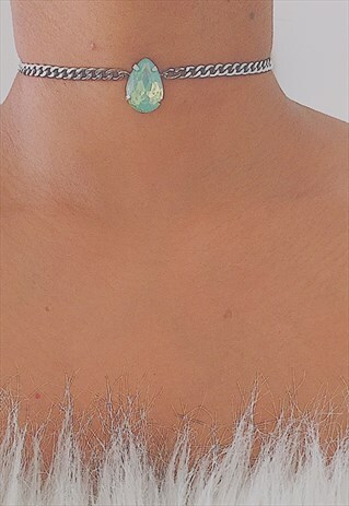 THORNE RAIN. GREEN TEARDROP CRYSTAL CHOKER NECKLACE