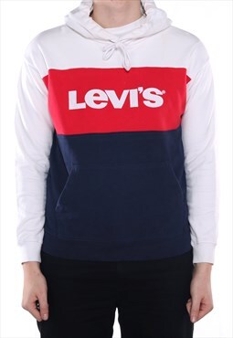 Vintage Levi's - White Embroidered Spellout Hoodie- Medium