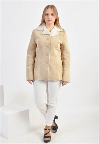 VINTAGE 90S SUEDE LEATHER JACKET WITH FAUX SHERPA LINING