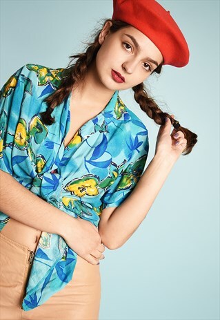 80'S RETRO FLORAL PRINT FESTIVAL MOMS SHIRT TOP
