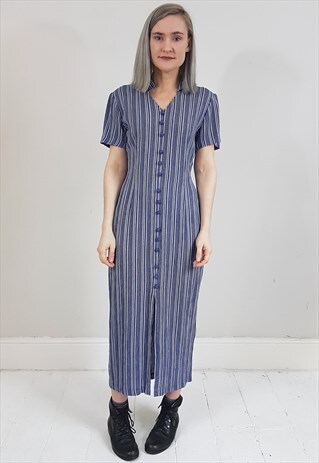 VINTAGE 90'S BLUE AND WHITE STRIPED MIDI DRESS