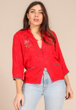 VINTAGE 90S MANDARIN BLOUSE WITH EMBROIDERY