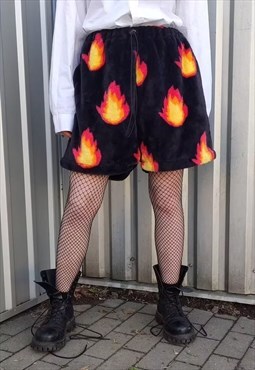 Flame fleece shorts custom made fire bolt overalls in black