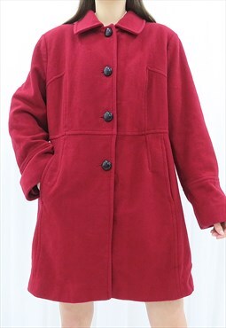 80s Vintage Red Wool Coat Jacket