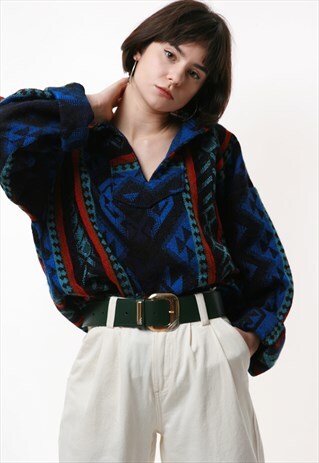 90S VINTAGE AZTEC BAJA MEXICAN TOP HOODIE JUMPER 16901