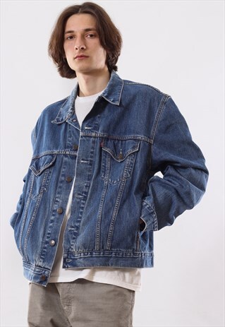 90'S VINTAGE MENS LEVIS TRUCKER WASHED JEANS DENIM JACKET