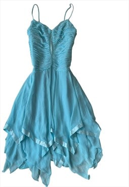 Vintage Y2k Asymmetric Fairy Mesh Slip Dress Blue Wedding