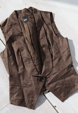 Vintage brown cotton blend buttoned vest gilet