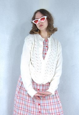 Vintage 90's crochet baggy warm indie cardigan jumper white