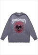 GOTHIC SWEATER RIPPED JUMPER HEART PRINT KNITTED TOP BLACK