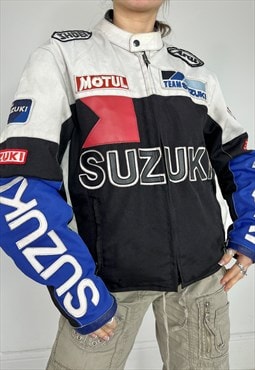Vintage 90s Suzuki Jacket Racer Biker Leather Patch 2000s 
