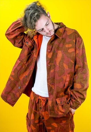 REVERSIBLE VINTAGE OVERDYED ORANGE ARMY CAMO JACKET