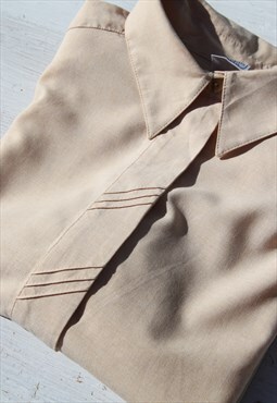 Vintage sand beige long sleeved button down collar shirt 