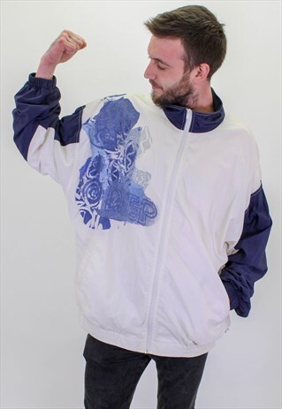VINTAGE PATTERN FESTIVAL SHELL JACKET IN WHITE XXL