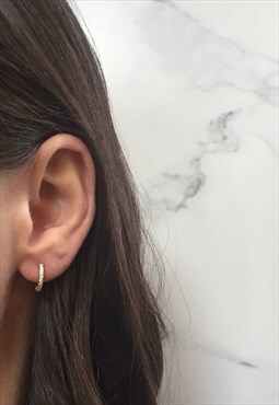Madeleine: Dainty Gold Pave Diamante Huggie Hoop Earrings