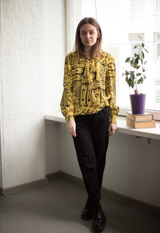 VINTAGE 70'S YELLOW PATTERNED BLOUSE