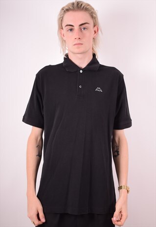 KAPPA MENS VINTAGE POLO SHIRT LARGE BLACK 90S