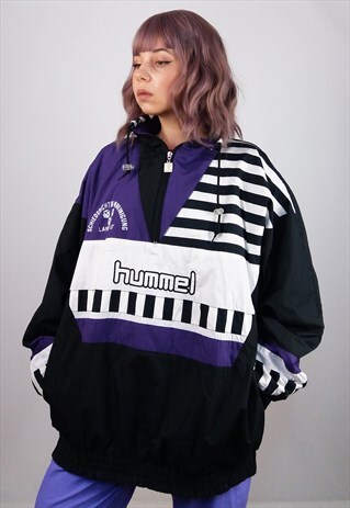 HUMMEL UNISEX RETRO SWEATSHIRT 1/4 ZIP PULLOVER BLACK PURPLE
