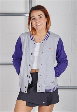 Vintage Ellesse Bomber Jacket in Grey Varsity Sweater UK 16