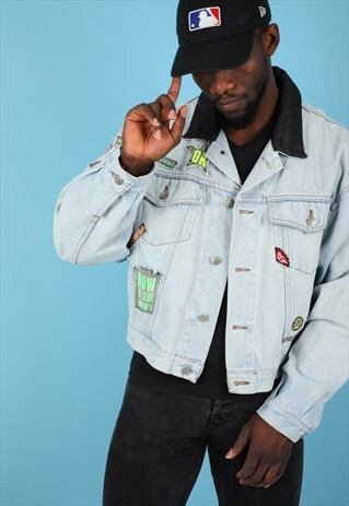 VINTAGE DENIM PATCH WORK JACKET NJ394