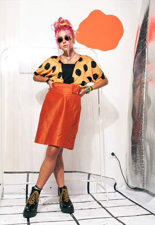 VINTAGE SKIRT 60S MOD ORANGE HIGH-WAISTED MIDI SKIRT